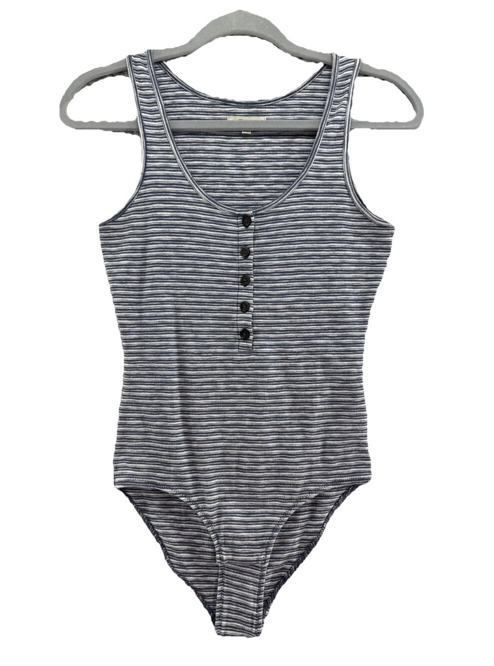 Madewell Henley Bodysuit Womens S Blue White Striped